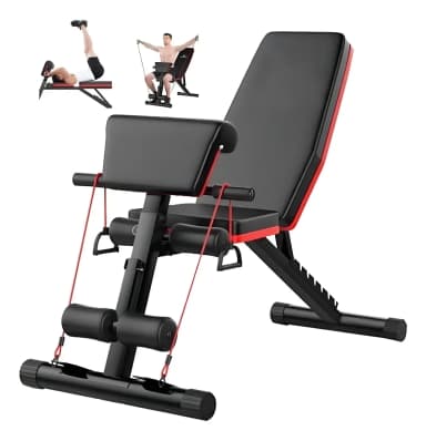 Banco Abdominal Plegable Negro con Respaldo Ajustable 7 Posiciones y Bandas Elásticas