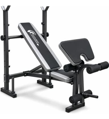 Press Banco Entrenamiento Multifuncional 180 Kg Ajustable 4 Niveles Predicador Pecho Biceps Cuadriceps Gluteos Acero Pesas Mancuernas Barra Gimnasio Casa Fitness Home Gym Gris Respaldo Acolchado