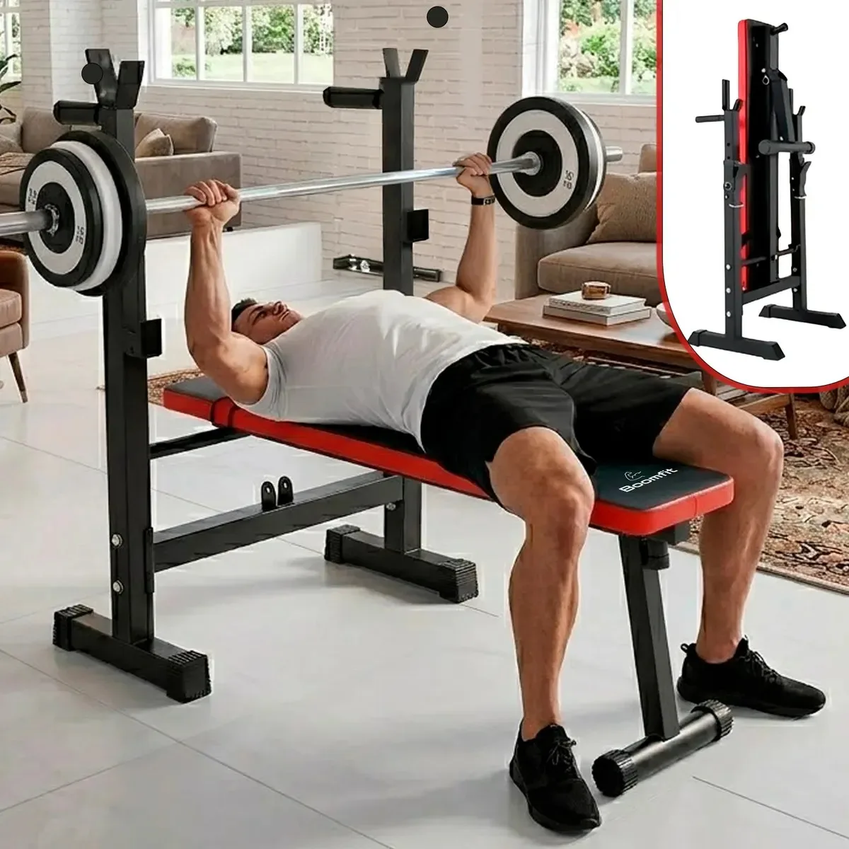 Press Banca Abdominal Reclinable Rack Pesas 6 Nivel Boomfit