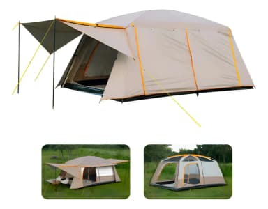 Carpa Róhe Camping 10 Personas Impermeable Doble Capa Marrón Claro