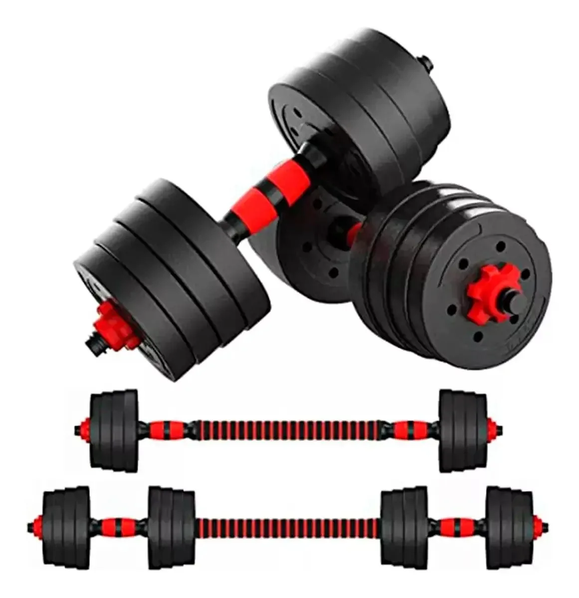 Set Mancuernas Pesas Ajustables 30 Kg Barra Unibles Hogar Negro