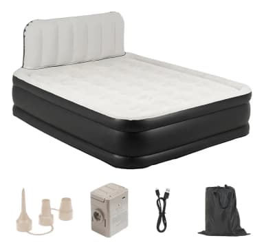 Colchón Inflable Eléctrico Automático Con Respaldo Queen 2 Plazas Bomba Recargable Cama Colchoneta Autoinflable Color Gris